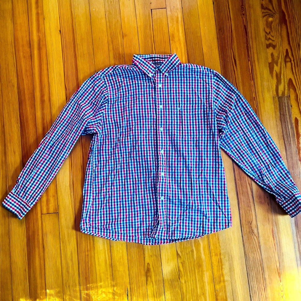 Large Dockers Blue and Red Cross Hatch Button Down Shirt